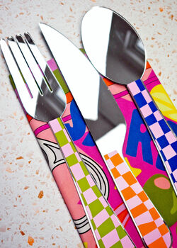 Oversized Checkerboard Cutlery Mirror Set, 2 of 6