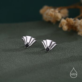 Art Deco Inspired Small Sun Ray Stud Earrings In Sterling Silver, 3 of 12