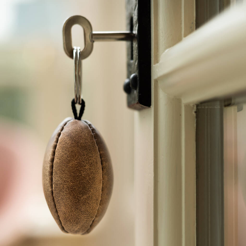 Vintage Leather Rugby Ball Keyring By Me And My Sport