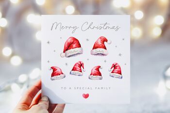 Personalised Family Santa Hats Christmas Card *Up To Six Santa Hats, 6 of 6