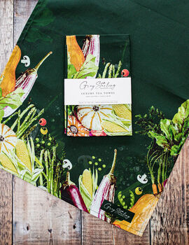 Vegetable Garden Racing Green Tea Towel, 3 of 4