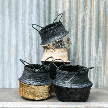 Black Sequin Dipped Seagrass Baskets, 2 of 3