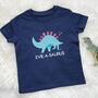 Girls Personalised Dinosaur T Shirt Stegosaurus, thumbnail 5 of 6