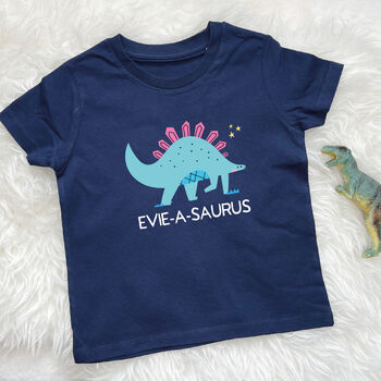Girls Personalised Dinosaur T Shirt Stegosaurus, 5 of 6