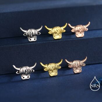 Delicate Highland Cow Screw Back Earrings In Sterling Silver, 6 of 11