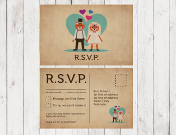 Personalised Fox Retro Vintage Themed Wedding Invitation, 5 of 5