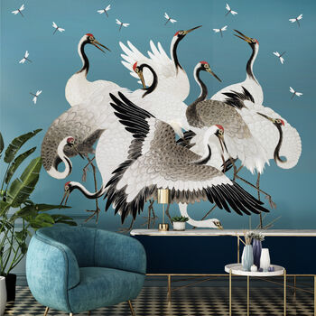 Japanese Cranes Wall Stickers ~ Peel And Stick Fabric Decals, 4 of 8