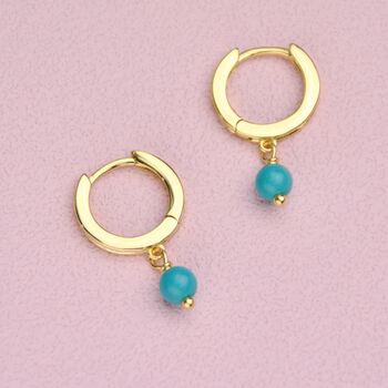 Gold And Turquoise Dangle Huggie Earrings, 3 of 7