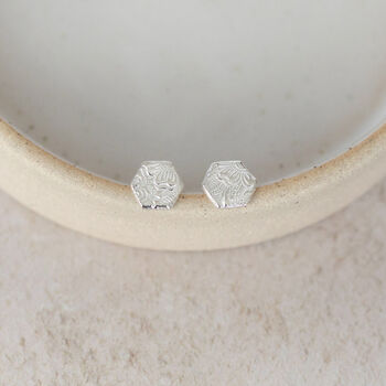 Sterling Silver Textured Hexagon Stud, 4 of 8