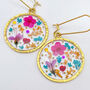 Real Pink Blue Flowers Circle Earrings Medium Hand Made, thumbnail 1 of 9