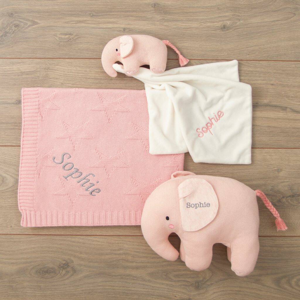 Personalised Pink Elephant Baby Gift Set By My 1st Years