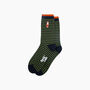 Embroidered Fox Striped Combed Cotton Socks In Black/Green, thumbnail 3 of 4