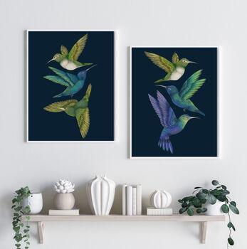 'Antique Hummingbirds Ii Indigo' Fine Art Print, 4 of 5