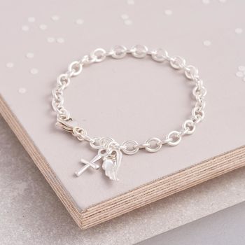 Angel Wing And Cross Silver Christening Bracelet, 2 of 4