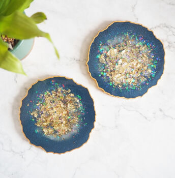 Blue Iridescent Geode Resin Coasters, 2 of 9