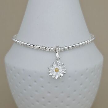 Sterling Silver Bead Bracelet With Daisy Charm, 2 of 4