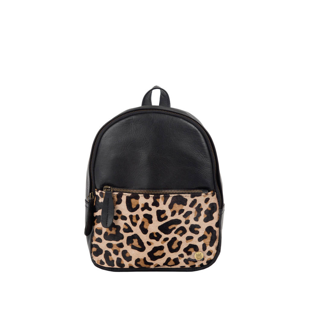 black leather and leopard print pony hair mini backpack by mahi leather | 0