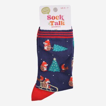 Women's Bamboo Socks Christmas Hedgehog, 5 of 5