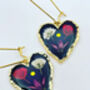 Pressed Flowers Black Heart Earrings Small Hand Made, thumbnail 2 of 12