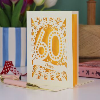 Personalised 60th Birthday Card Papercut Spotty Design, 7 of 7