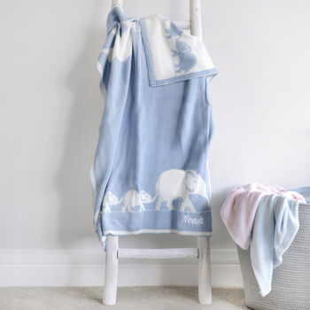 Personalised Elephant Reversible Blanket Blue And White, 2 of 6