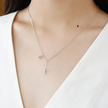 Sterling Silver Crystal Moon And Star Necklace, 4 of 6