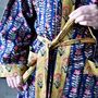 Block Printed Navy Blue, Mustard And Pink Lily Cotton Dressing Gown, thumbnail 5 of 8