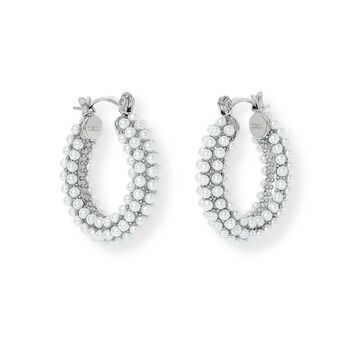 Credo Chunky Silver Hoop Earrings With Mother Of Pearl Beads, 2 of 4