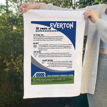 Years Of Being An Evertonian Tea Towel Birthday Gift For Everton Fan, 2 of 5