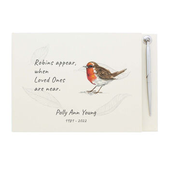 Personalised Robins Appear Condolence Guest Book, 5 of 5