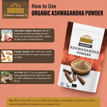 Ausha Organic Ashwagandha Powder 1kg For Stress Anxiety Relief Sleep Aid UK Certified Organic By Soil Association, 4 of 5