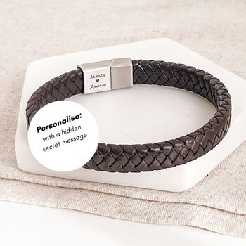 Men's Personalised 'Secret Message’ Brown Pu Leather Bracelet, 2 of 4