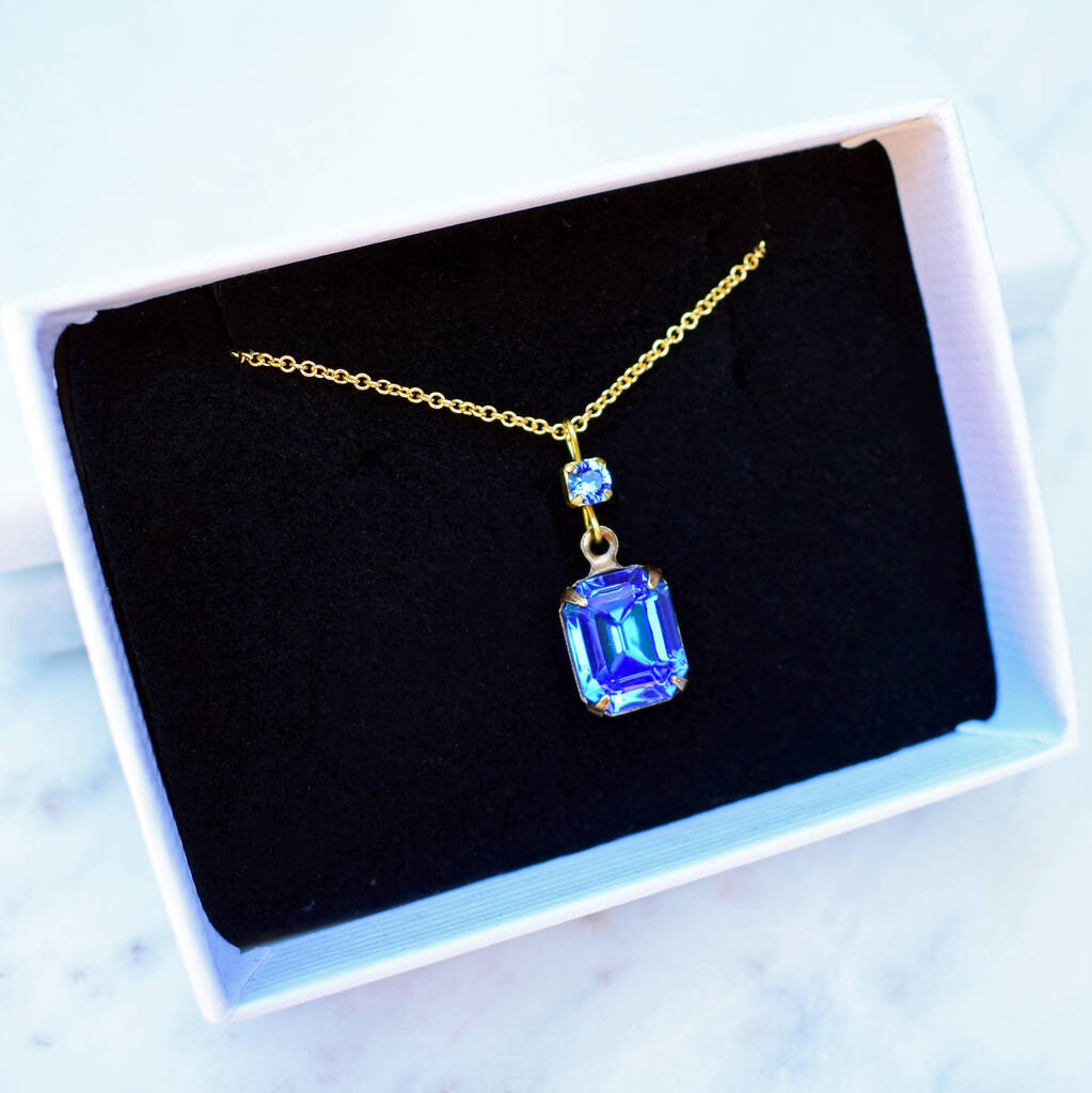 Sapphire Blue Vintage Crystal Necklace By Katherine Swaine   Original Sapphire Blue Vintage Crystal Necklace 