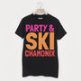 Chamonix Retro Men's Après Ski Alpine Slogan T Shirt, thumbnail 1 of 2