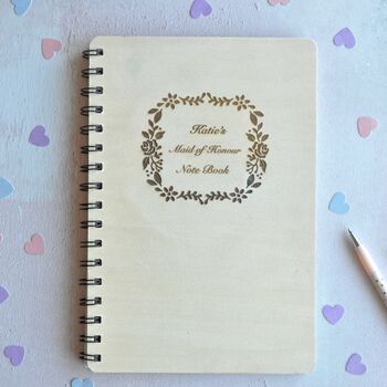 Personalised Wooden Maid Of Honour Notebook, 2 of 3