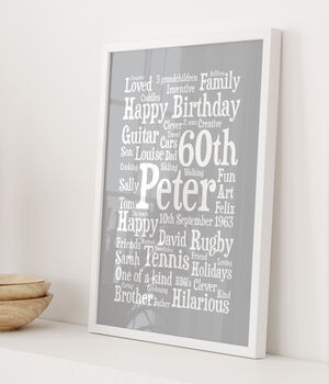 Personalised 60th Birthday Word Art Gift, 3 of 5