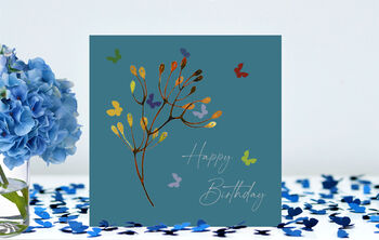 Butterfly And Flower Bud Birthday Card Blue Background, 12 of 12