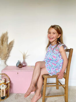 Girls Butterfly Cotton Pyjama Frilly Short Set, 2 of 7