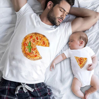 Dad And Baby Pizza Slice T Shirt And Baby Grow Set, 3 of 4