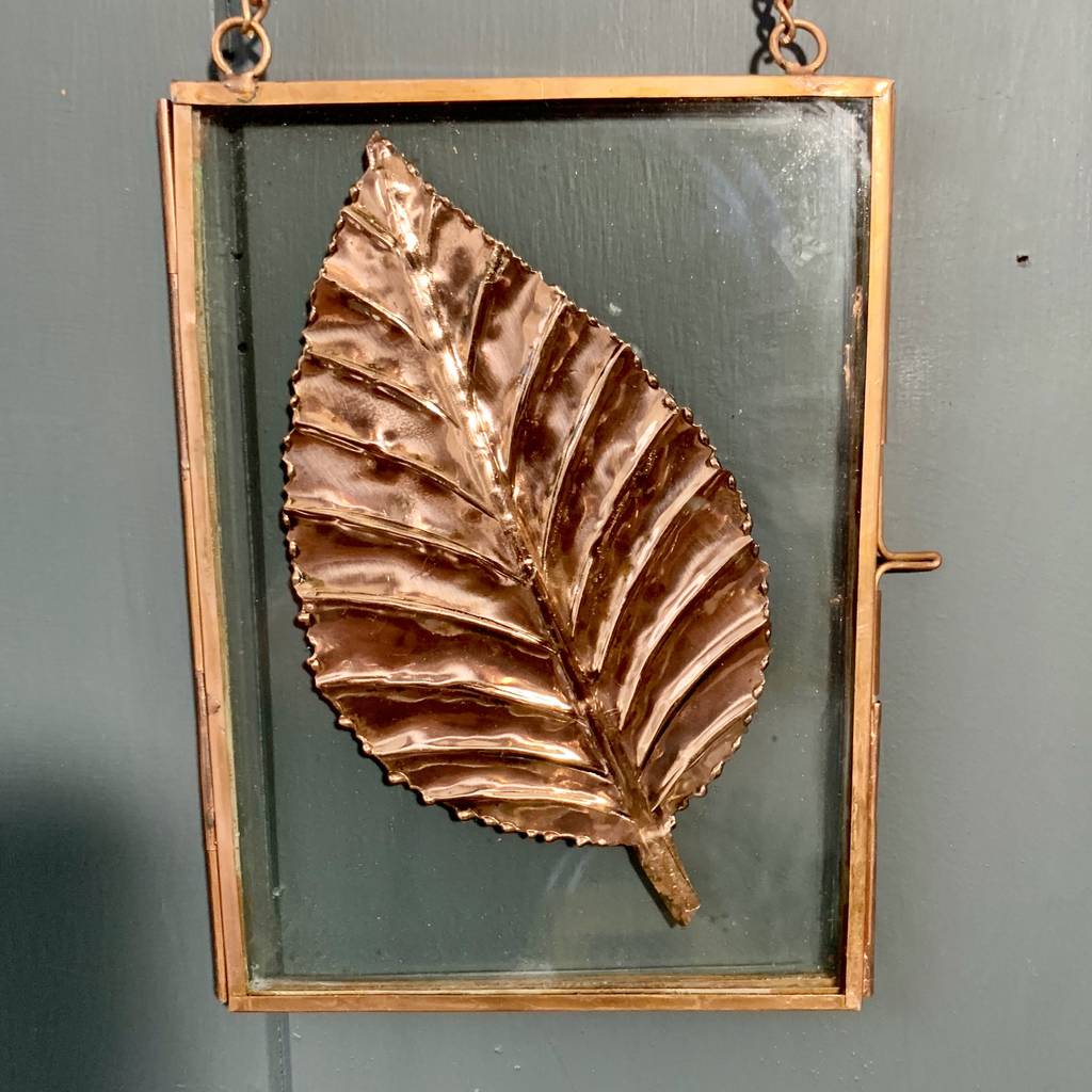 brass and glass copper leaf art by london garden trading