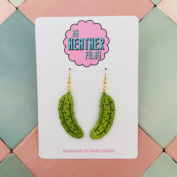 Green Pickle Glitter Earrings / Gift For Pickle Lovers / Foodie Gift / You're A Big Dill / Funny Best Friend Gift, 2 of 6