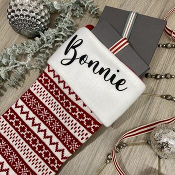 Personalised Grey Fairisle Christmas Stocking, 2 of 11