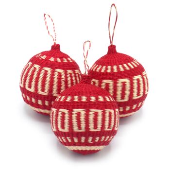 Red Patterned Christmas Baubles Pack Of Three, 2 of 8