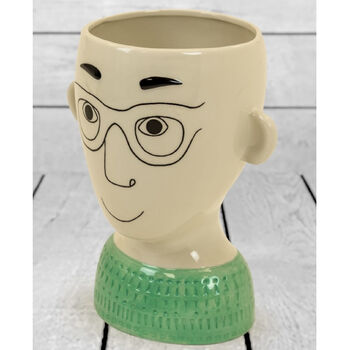 Ceramic Doodle Men's Face With Glasses Vase, 3 of 4