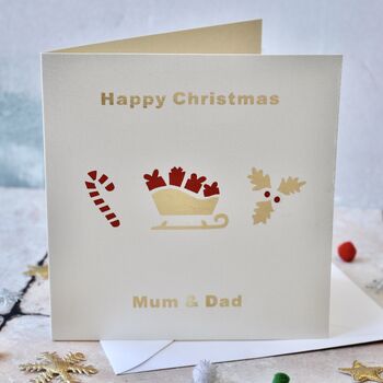 Personalised Sledge Gold Foil Christmas Card, 2 of 3