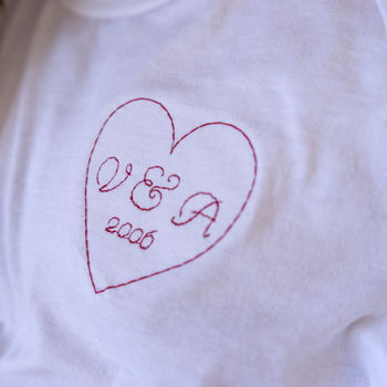 Personalised Embroidered Couples Heart Pyjamas, 3 of 5