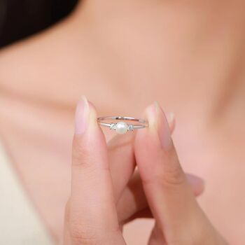 Sterling Silver Genuine Freshwater Pearl And Cz Ring, 7 of 12