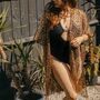 Leopard Print Viscose Metallic Kimono Beach Coverup, thumbnail 1 of 5