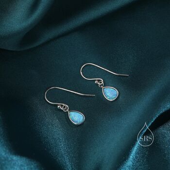 Blue Opal Droplet Drop Hook Earrings In Sterling Silver, 7 of 12