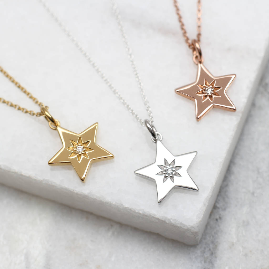 Diamond Set 18ct Gold Plated Or Silver Star Necklace By Hurleyburley